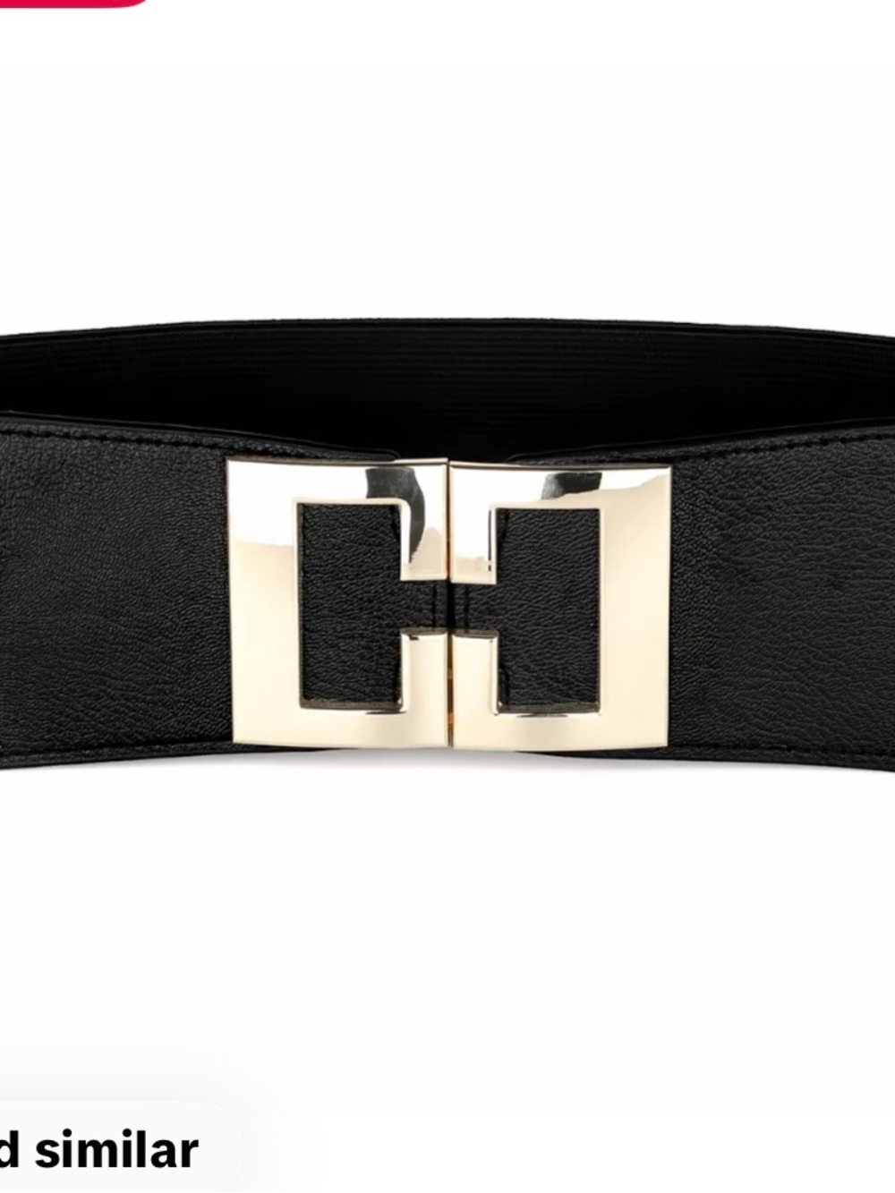 Gold Buckle Black Elastic Waist Belt - Unbranded